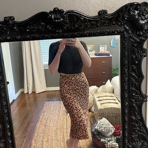 Cheetah print silk midi skirt